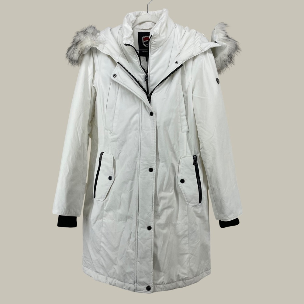 1 Madison Expedition size Medium Parka White Faux Fur Hood Double Zip Women's